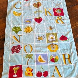 Vintage Y2K Nick & Nora Beach/Bath Towel – Colorful Alphabet & Summer Icons